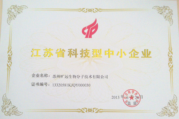 热烈祝贺公司荣获江苏省科技型中小企业称谓